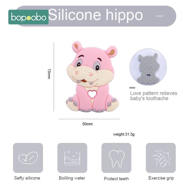 Bopoobo BPA Free Hippo Začetnih 5pcs Silikonski Hippo Ogrlice BPA Free Baby Teether Silikonski Teether Igrače Za Otroke