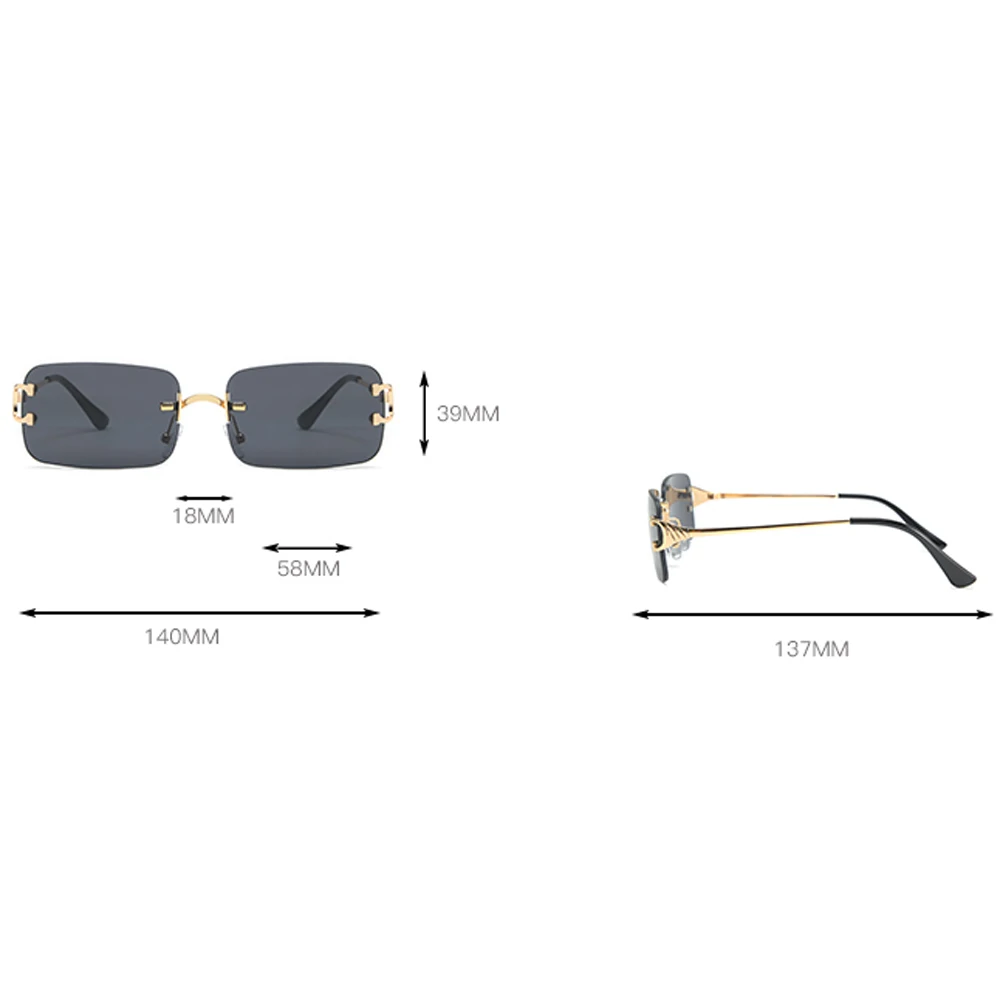 Peekaboo modra pravokotni sončna očala rimless moških kovinski moda kvadratnih sončna očala za ženske gradient objektiv brez okvirjev 2021 uv400