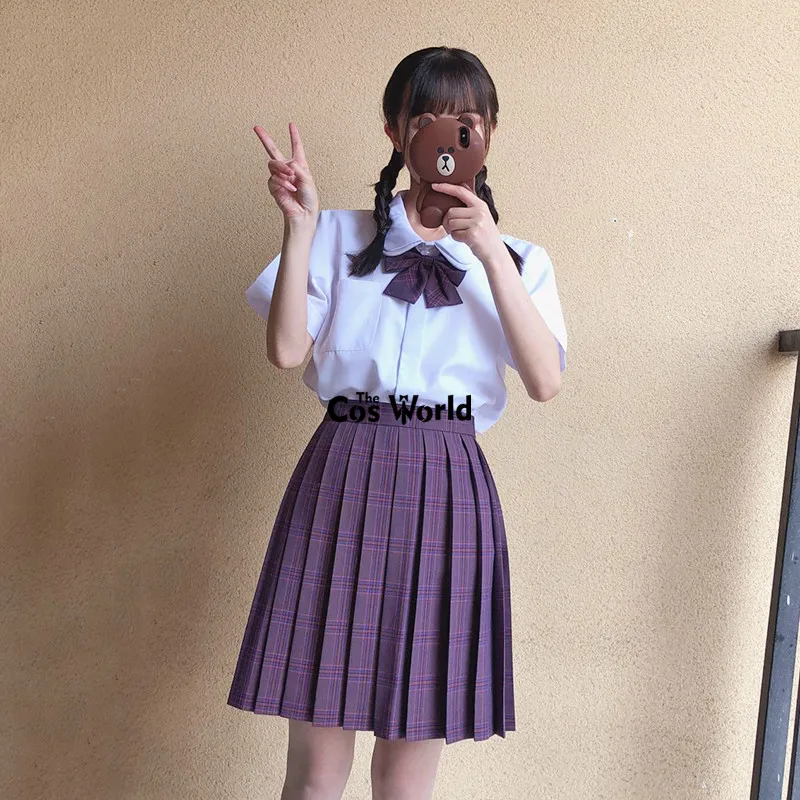 [Wistaria] Dekle Žensk Japonski Poletje Visoko Pasu Nabrano Kariran Krila Za JK Šolsko Uniformo Študentov Krpe
