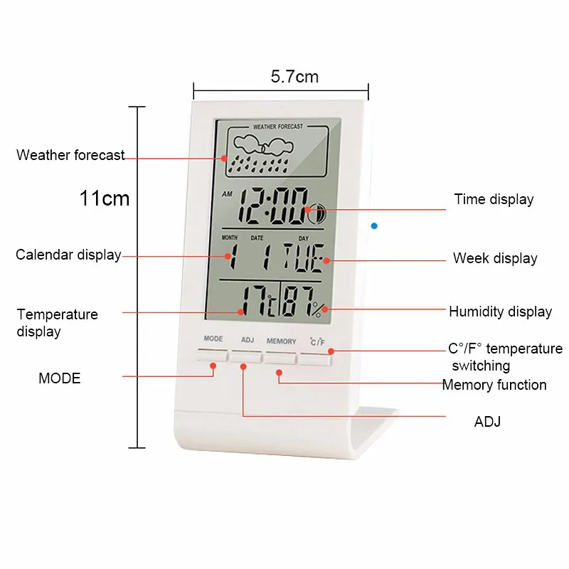 Digitalni LCD Zaprtih Termometer, Higrometer Budilka Koledar Vremenske Postaje Desk Ura Temperatura Vlažnost Meter Barometer