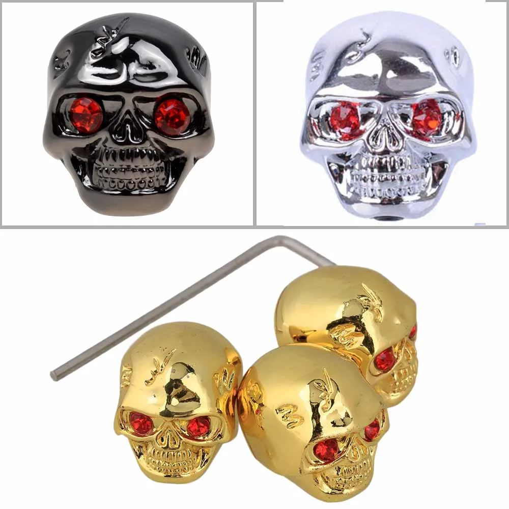 1 komplet 3 Skull Glave Kitare Glasnost Zvonjenja Nadzor Gumb Zlata Chrome Črna