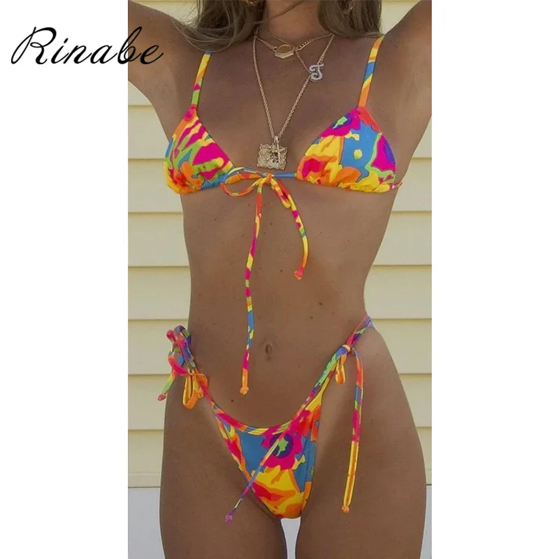 Rinabe Seksi Bikini 2021 Kopalke Mozaik Tiskanja Kopalke String Bikini Komplet Kopalke Ženske Biquini Tangice Bikini Plažo