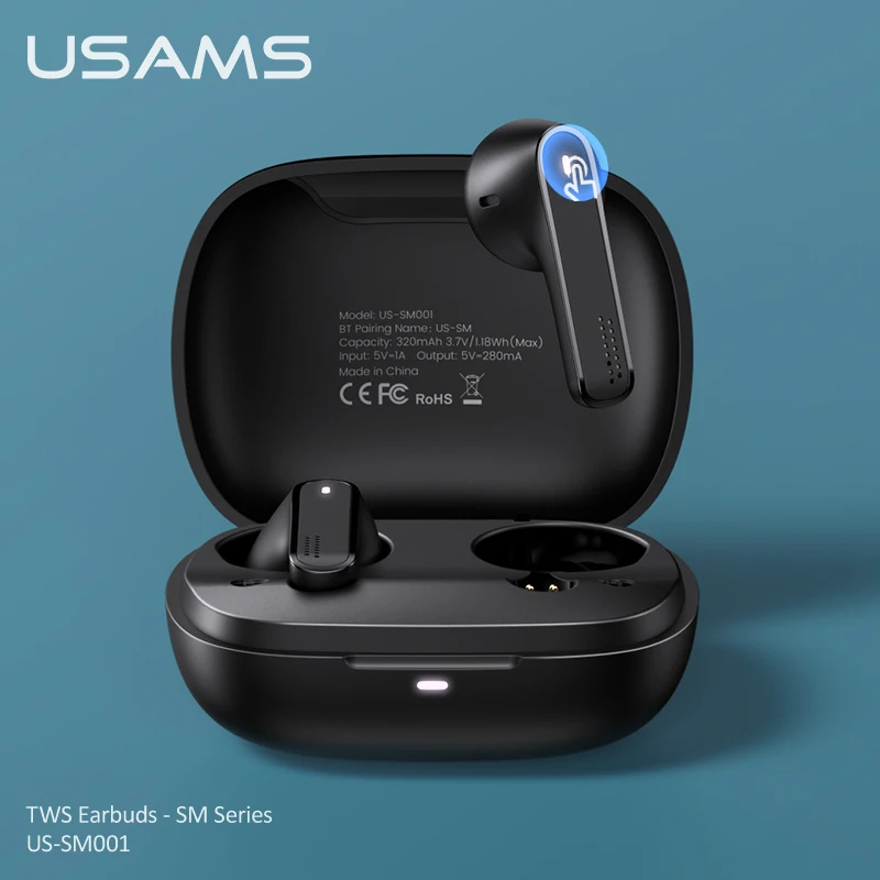 USAMS TWS Brezžični Čepkov Polnjenje Polje Bluetooth 5.0 Slušalke Stereo Športne Slušalke Slušalke Z Micphone Za Apple Andriod