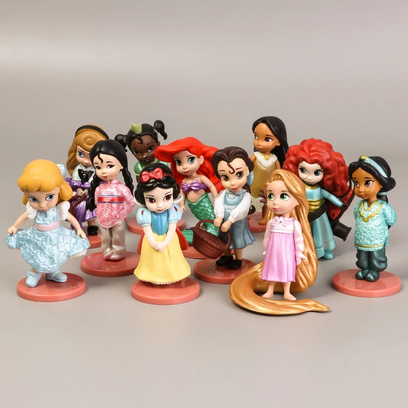 Disney 11pcs/Veliko Q Posket Princesa Slika Igrače, Zamrznjeno, Elsa, Ana Mulan Princesa Akcijska Figura Model Lutka Zbiranje Igrač