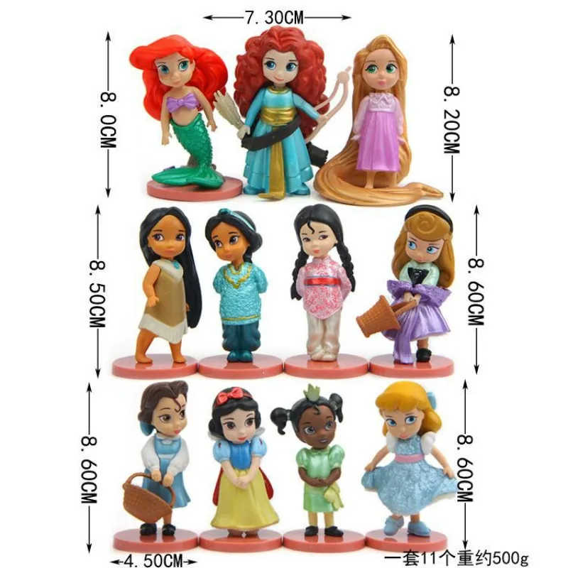 Disney 11pcs/Veliko Q Posket Princesa Slika Igrače, Zamrznjeno, Elsa, Ana Mulan Princesa Akcijska Figura Model Lutka Zbiranje Igrač