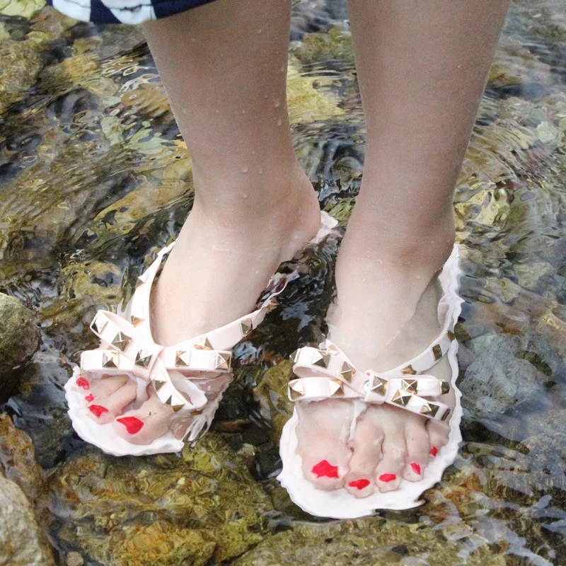 Ženska Flip Flops Poletni Čevlji Kul Plaži Kovice velik lok ravno sandale Znamke jelly čevlji, sandali dekleta Velika velikost 42 2019 Moda