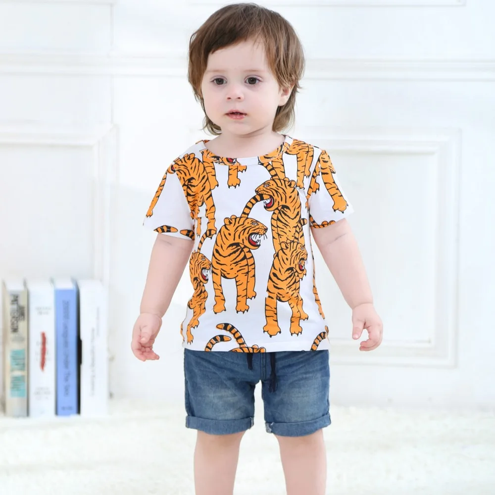 Poceni Trend 2019 Poletje Tiger Fantje Vrhovi Otrok Majice Za Fantje Živali Natisnjeni Vzorec Čeden Fant T-shirt Smešno Otroci Oblačila