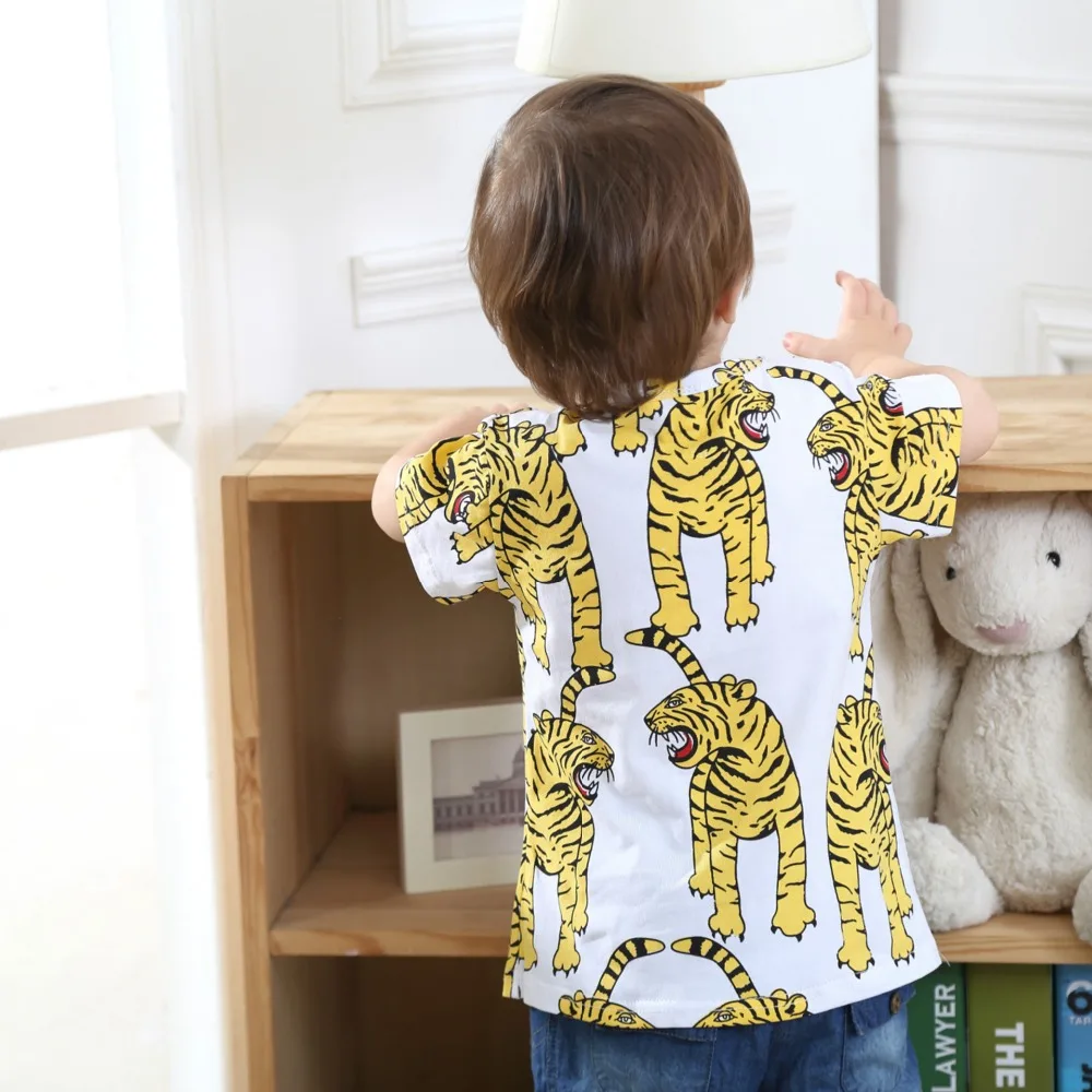 Poceni Trend 2019 Poletje Tiger Fantje Vrhovi Otrok Majice Za Fantje Živali Natisnjeni Vzorec Čeden Fant T-shirt Smešno Otroci Oblačila