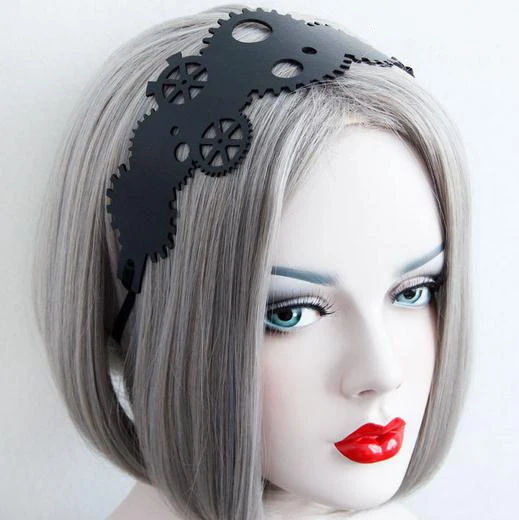 Gothic Steam Punk Black PU Usnje Hairbands Prestavi Trakovi Ženska, Pribor za Lase Steampunk
