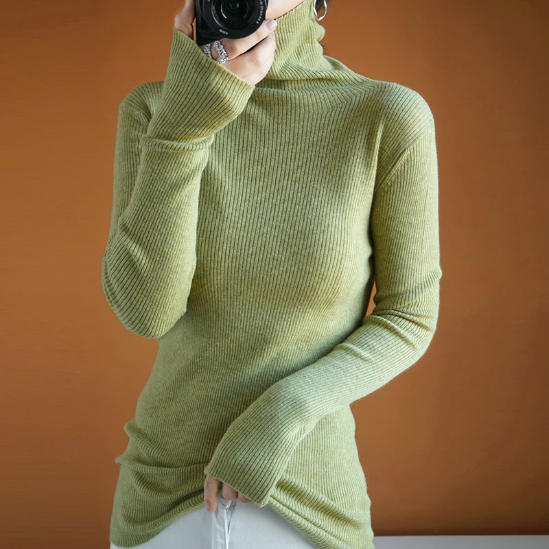 Turtleneck ženski pulover volne trdna puloverju mehko pletene tesen vrhovi dolgimi rokavi, kratke slim moda toplo jakno