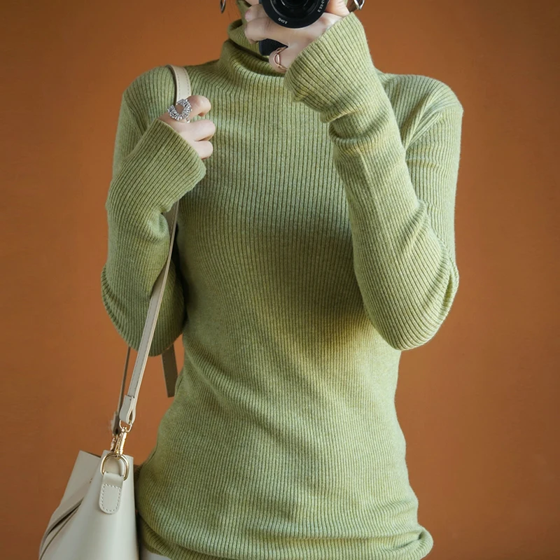Turtleneck ženski pulover volne trdna puloverju mehko pletene tesen vrhovi dolgimi rokavi, kratke slim moda toplo jakno