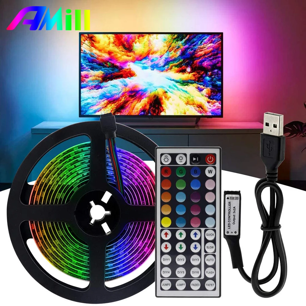 AMill LED Trak Svetlobe USB 5050 SMD DC 5V Prilagodljivo LED Žarnico, Trak Trak RGB 0,5 M 1M 2M 5M 10 M Namizje TV Osvetlitev z Oddaljenim