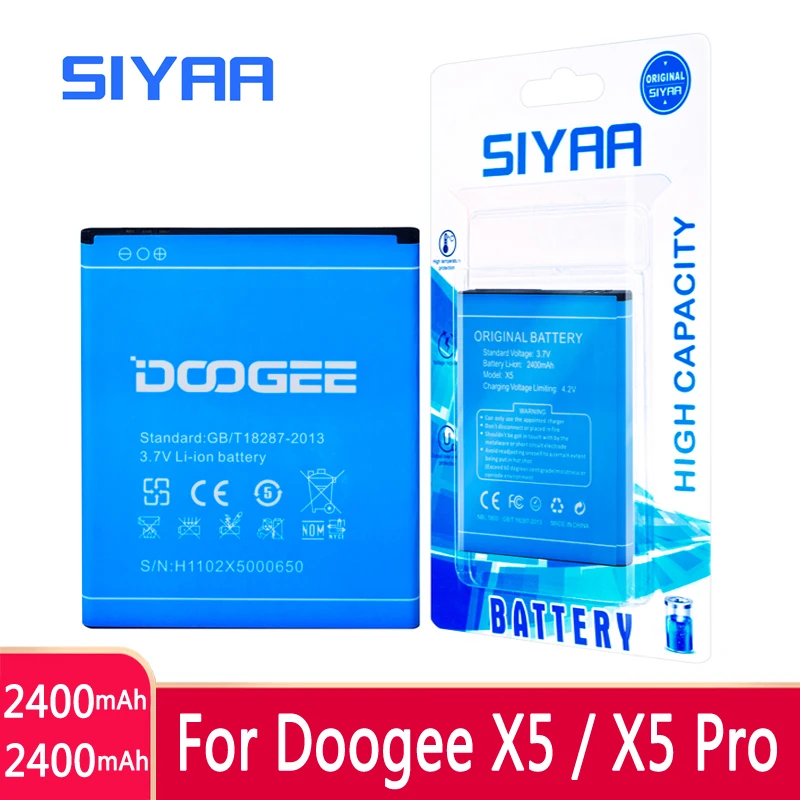 SIYAA Origina Baterija Za Doogee X5 Baterije z Visoko Kapaciteto 2400mAh Napetost 3,7 V Zamenjavo Li-ion Baterije Visoke Kakovosti