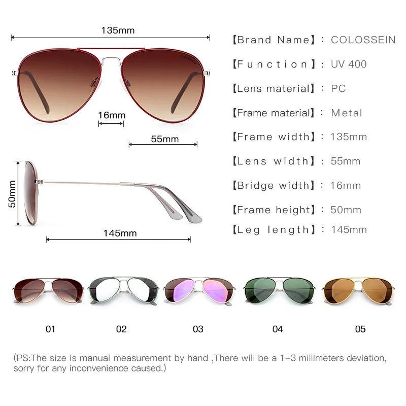 COLOSSEIN sončna Očala Ženske Pilotni Vrhnja Prevleka UV400 Moških Kovinskih Očal Gradient Leče Očala Očala oculos de sol feminino