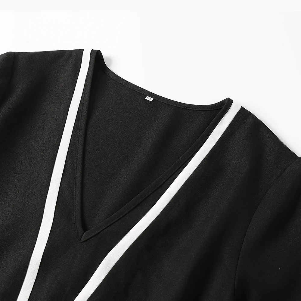 Amtivaya Plus Velikost Vrstice Obleko Modni Črno Bel Zadeli Barvni Mozaik Žensk Midi Obleke V Vratu Dolg Rokav Jeseni Nosi