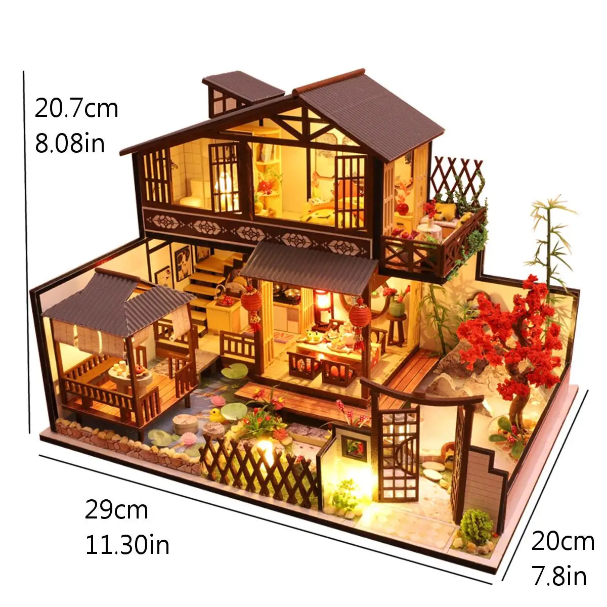 Kitajski Slog DIY Lutka Hiša Miniaturnega Pohištva Lesene Lutke Starinsko Arhitekturo Mansarda Darilo Hiša Igrače za Otroke