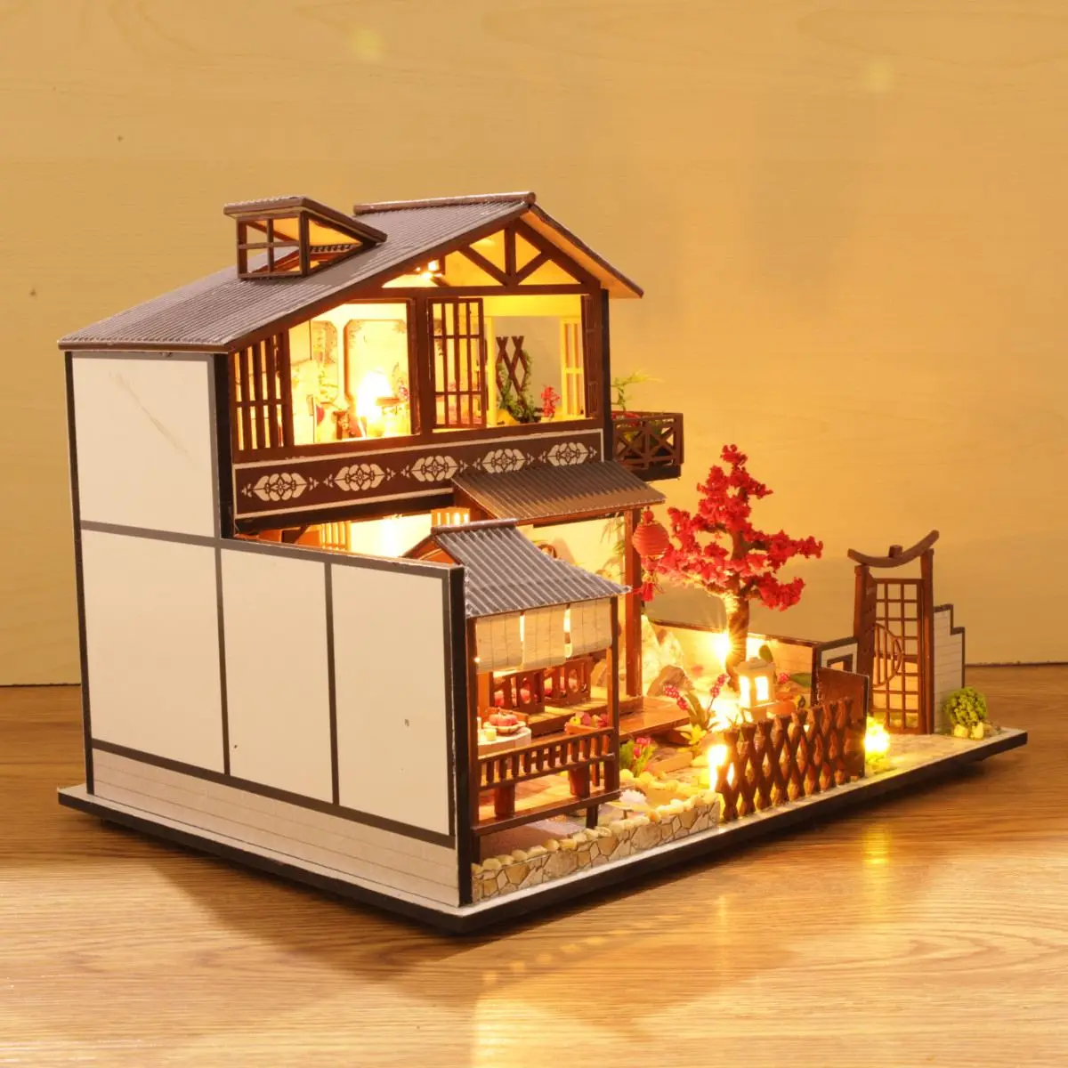 Kitajski Slog DIY Lutka Hiša Miniaturnega Pohištva Lesene Lutke Starinsko Arhitekturo Mansarda Darilo Hiša Igrače za Otroke