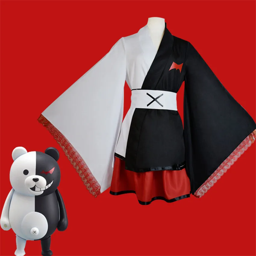 Anime Danganronpa Dangan Ronpa Monokuma Črno Beli Medved Cosplay Kostum Halloween Dekleta Kawaii 4pcs Nastavite Unisex Japonski Kimono