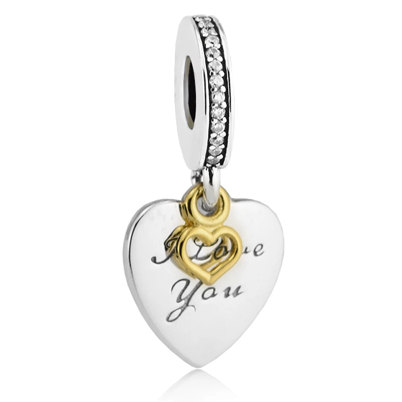 Ustreza za Pandora Zapestnice Ljubim Večno Kroglice z 14K Resnično Zlato Srce 925 Sterling Srebrni Nakit Čare Brezplačna Dostava