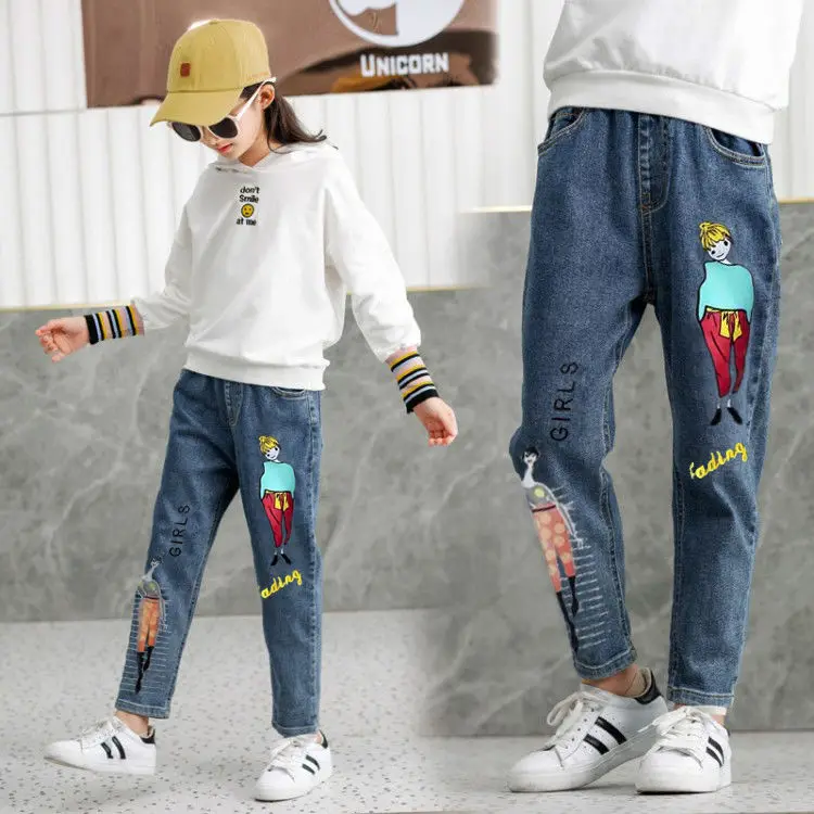 Moda Pomlad Zima Priložnostne Dekleta Jeans Bombaž Otrok Žamet Bombaž Hlače Jeseni Otroci Oblačila Toplo vezene Hlače