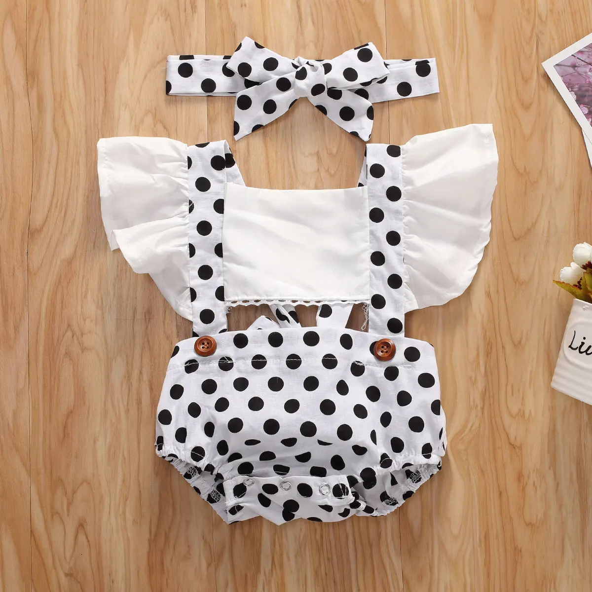Za malčke Baby Dekle 3M-24M Polka dot vzorcem Oblačila Romper Jumpsuit 3PSC Sunsuit Obleko