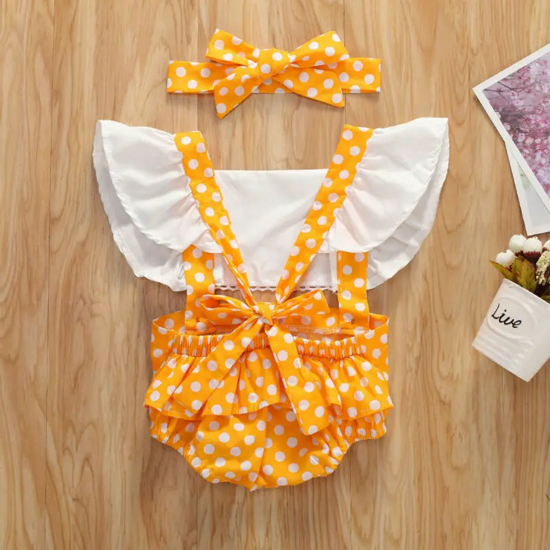Za malčke Baby Dekle 3M-24M Polka dot vzorcem Oblačila Romper Jumpsuit 3PSC Sunsuit Obleko