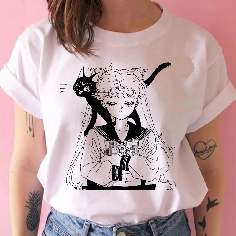 Sailor moon t shirt japonskih žensk, harajuku risanka tshirt estetske kawaii ulzzang 90. t-shirt ženski zgornji deli oblačil tee kratek rokav