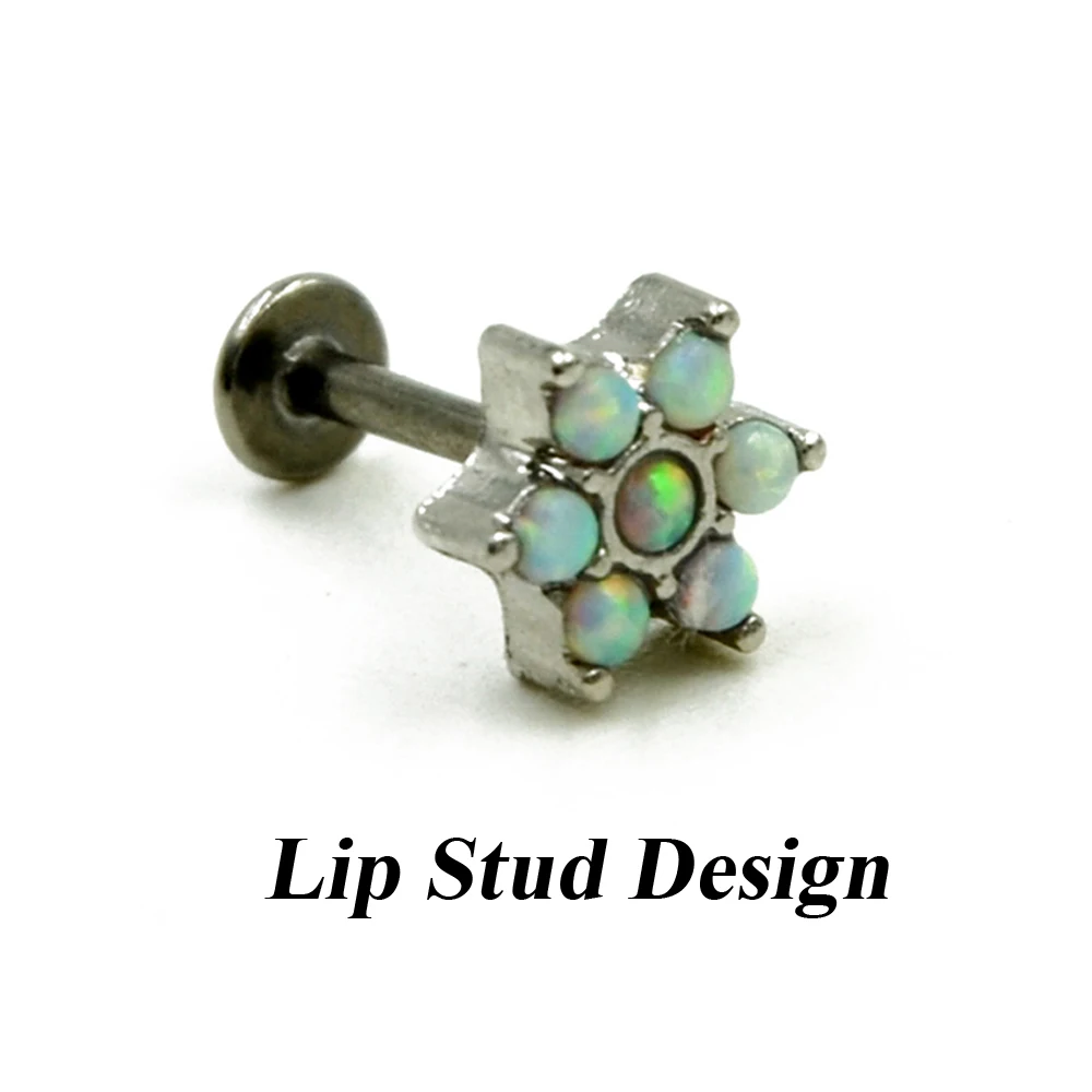 50pieces Opal Cvet iz Nerjavečega Jekla 316L Uho Tragus Labret Ustnice Bar Piercing Stud Obroč, Nakit Telo Gauge