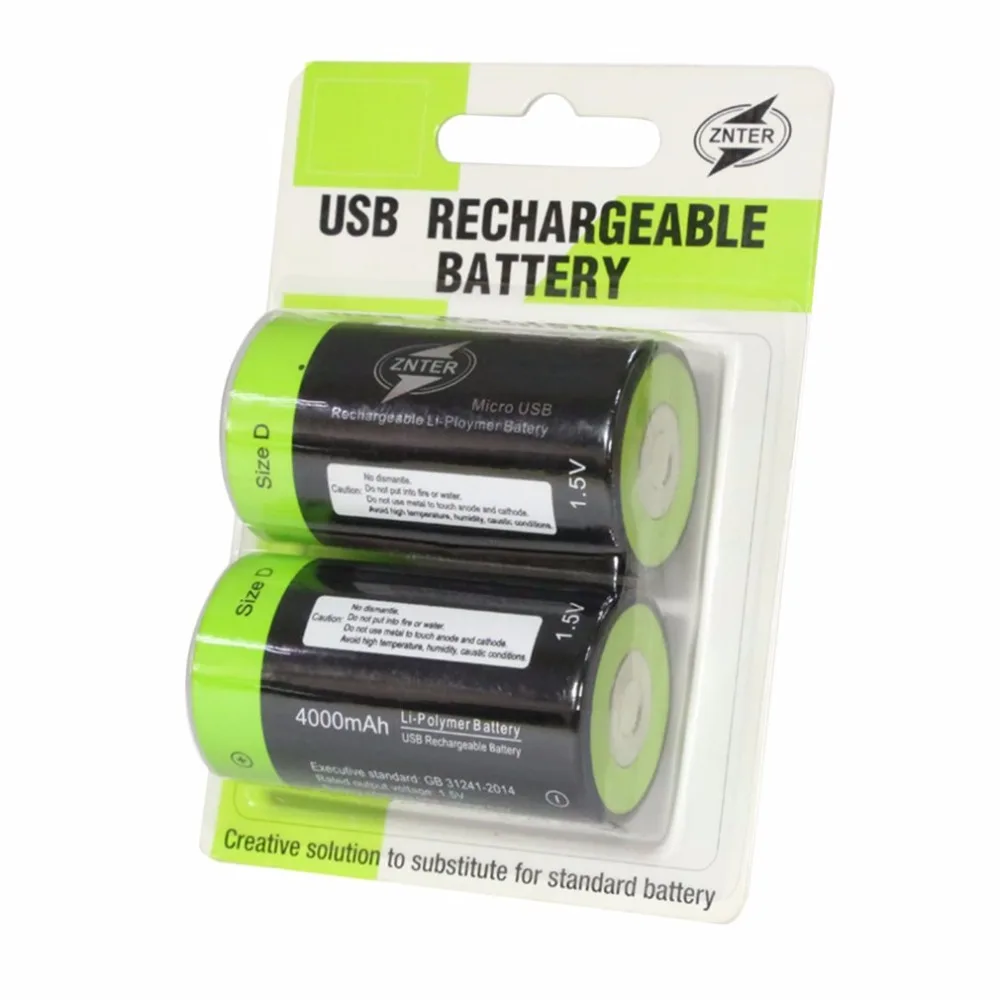 ZNTER 2pcs Micro USB, Baterije 1,5 V 4000 mah Polnilne Baterije Velikosti D Lipo LR20 Baterije Za RC Fotoaparat Brnenje Dodatki