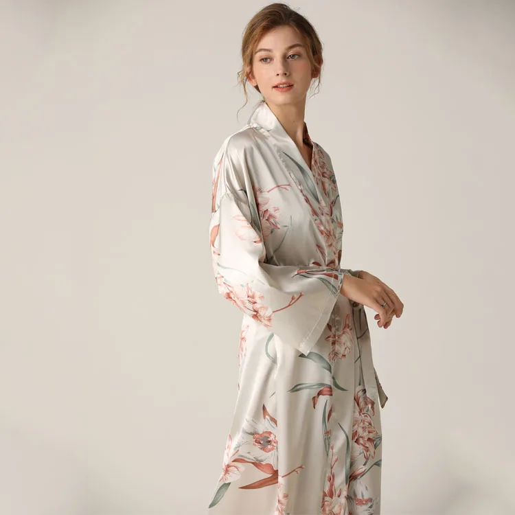 Tiskanje Cvet 3PCS Ženske Kimono kopalni plašč Obleke Intimno Perilo Saten More Nighty&Haljo bo Ustrezala Seksi Sleepwear Svilnato Nightgown