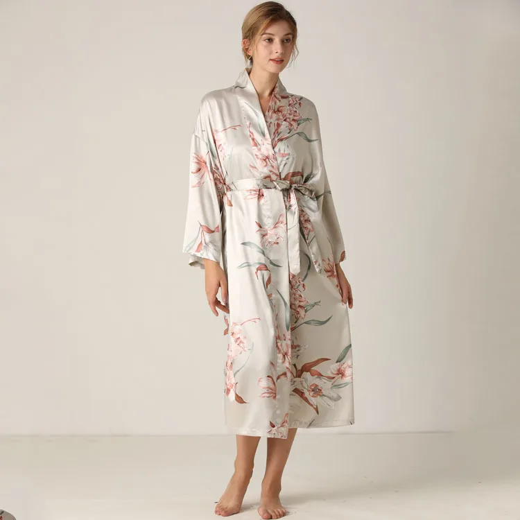 Tiskanje Cvet 3PCS Ženske Kimono kopalni plašč Obleke Intimno Perilo Saten More Nighty&Haljo bo Ustrezala Seksi Sleepwear Svilnato Nightgown