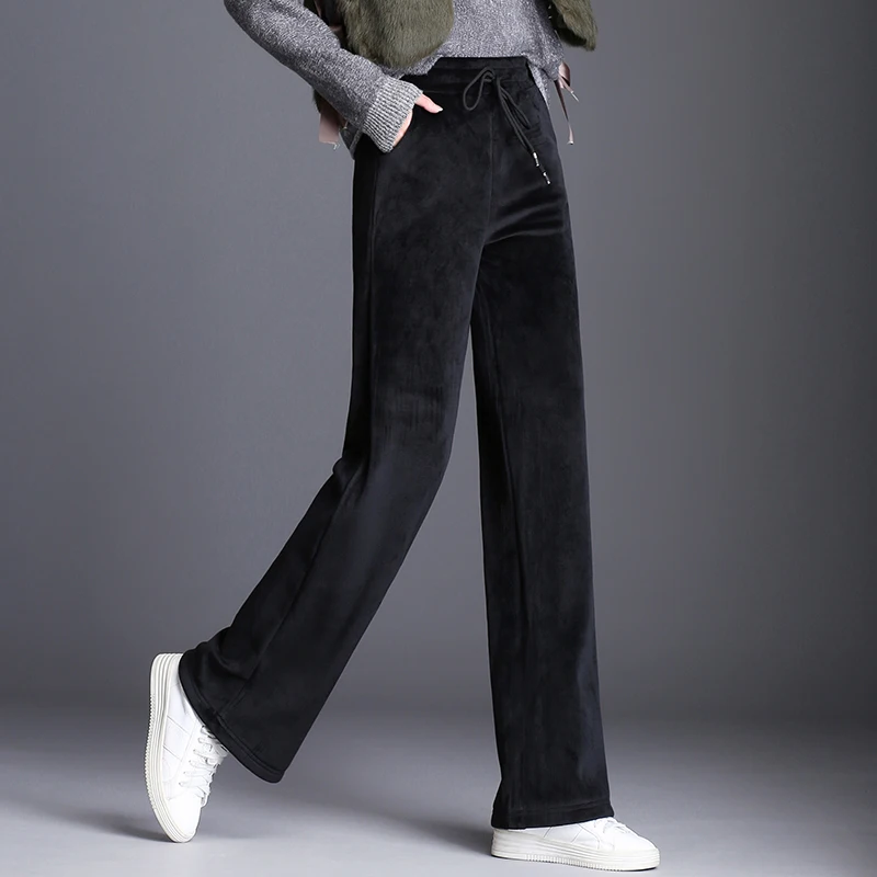 Vintage 2020 pozimi toplo runo debele ženske hlače ženske visok pas širok noge hlače capris za ženske hlače, ženska, Plus velikost