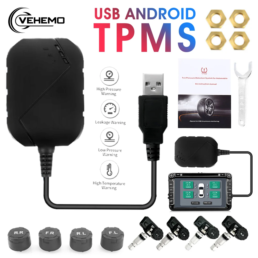USB Android TPMS Nadzor Tlaka v Pnevmatikah Sistem Prikaže Alarmni Sistem, 5V Notranje Senzorje Android Navigacijske Avto Radio 4 Senzorji