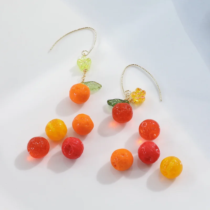 Uvožene češki Barvi Glaze Oranžna Oranžna Sadje Steklo Obesek DIY Ročno Ostra Ornament, Uhani, Pribor, Material 4pcs