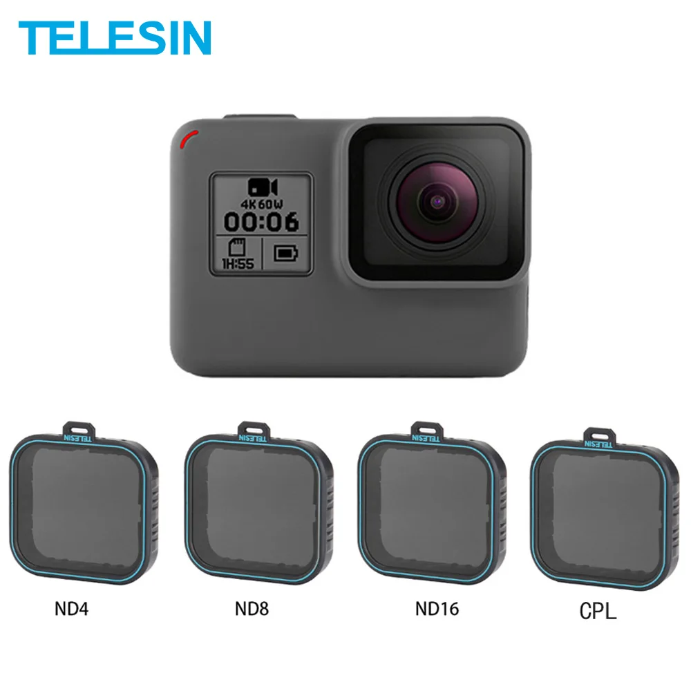 TELESIN CPL Polarizirajočega Polarizer ND4 ND8 ND16 Filtri Akciji Objektiv Kamere Filter Set za GoPro Hero 5 Junak 6 Junak 7 ( Black)
