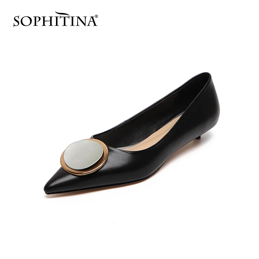 SOPHITINA ravno čevelj ženska urad dama genuien usnje shllow konicami prstov kovinski krog vzorec nizke pete obleko čevlje PO1074