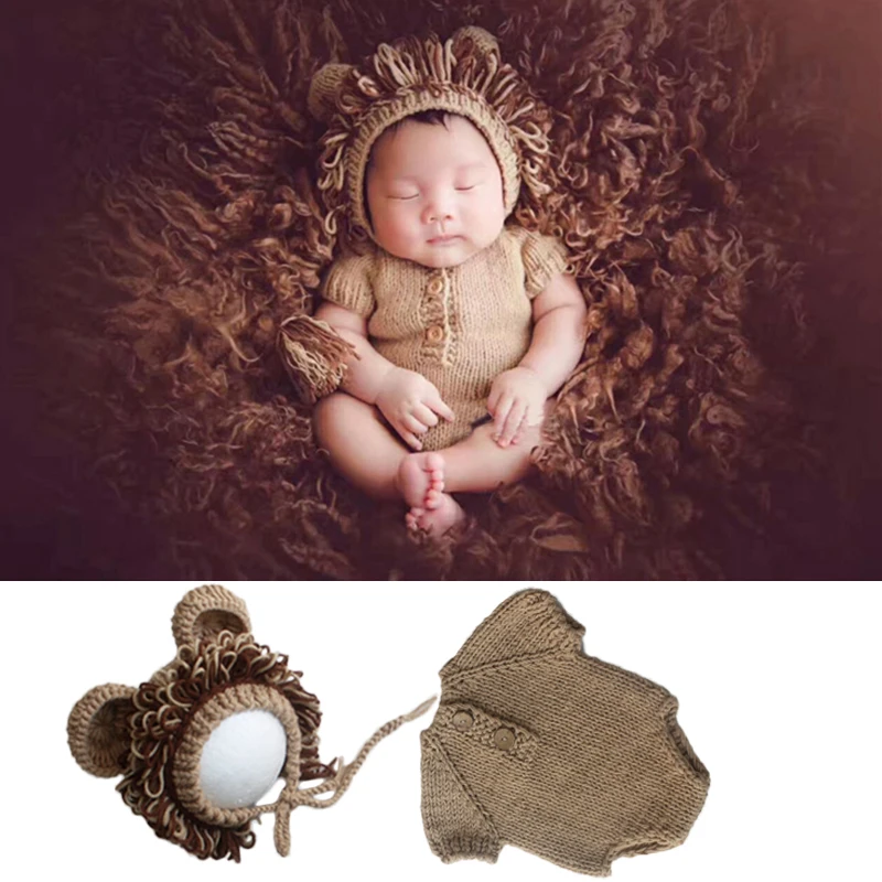 Otroška Fotografija Oblačila Srčkan Design Lev Klobuk + Pulover 2pcs Bebe Slike Kostumi za Dojenčke Novorojenčka Fant Dekle Fotografija Oblačila, Pletene
