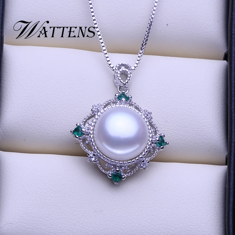 925 sterling srebrna ogrlica za ženske Naravnih sladkovodnih biserno ogrlico, obesek, zelena Cirkon verige poročne Bohemian nakit darilo