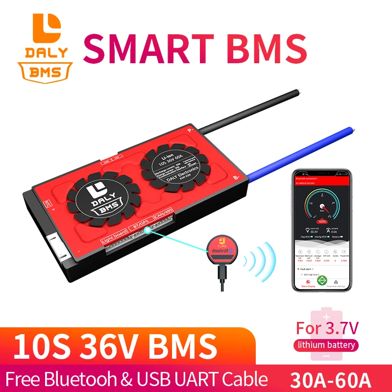 Li ionska 18650 Baterijo 3,7 V 30A 40A 60A Smart BMS 10S 36V z Brezplačno Bluetooth za sončne celice