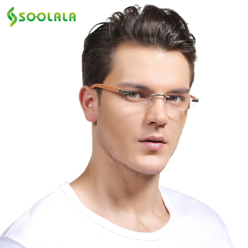 SOOLALA Rimless Les, Bambus Mens Obravnavi Očala Okvir Povečevalno Branje Presbyopic Očala Leesbril Mannen +1.0 1.5 3.5