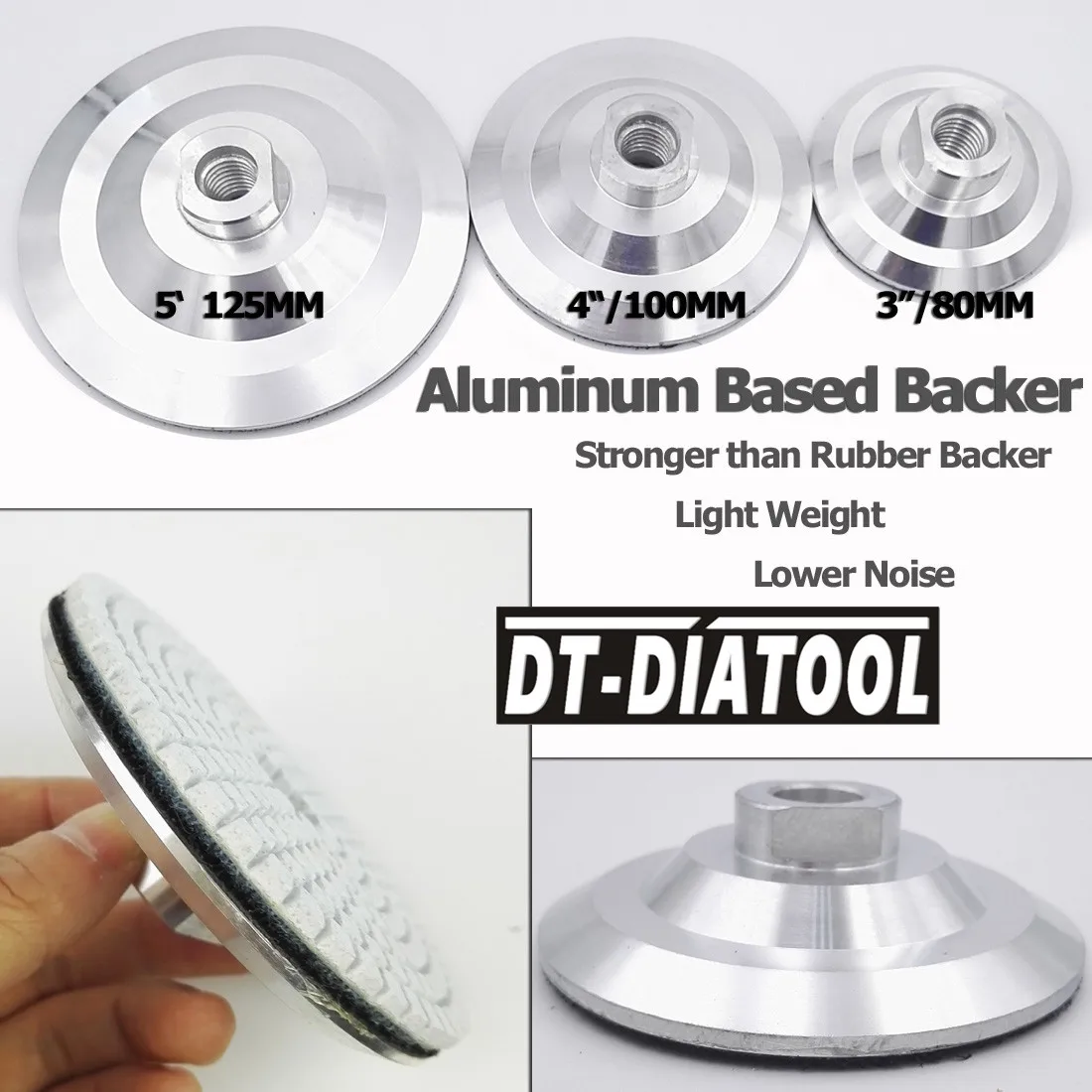 DT-DIATOOL 2pcs Dia 5 palčni/125 mm Diamond Brušenje Diskov, Varnostno Držalo za Diamantno Poliranje Aluminum base Backer Navoj M14