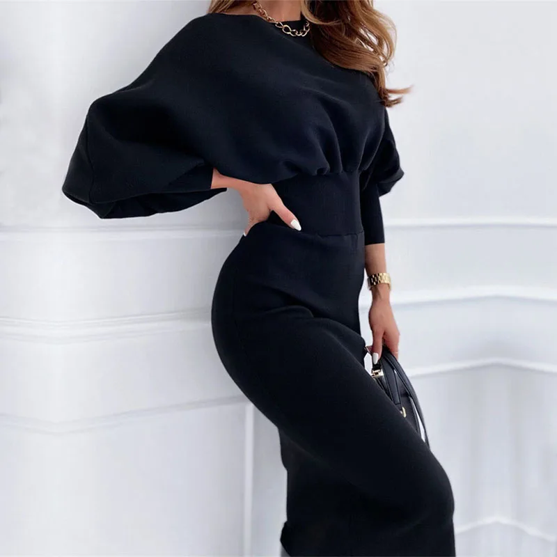 2020 Jesen Zimo Črno, Roza Bodycon Elegantna Urad Ženska Obleke Haljo Femmen Modni O-vratu Dolg Rokav Svinčnik Obleka Ženske