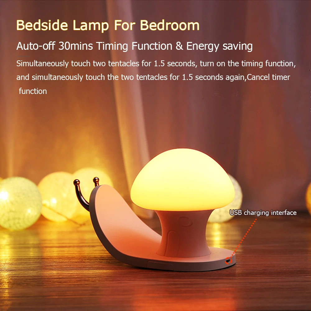 Ustvarjalne LED Nočna Lučka Srčkan Polž Lučka USB Polnilne Otrok Darilo Luči Tipa Stikalo Postelji Dekoracijo 7 Barvo Nočna