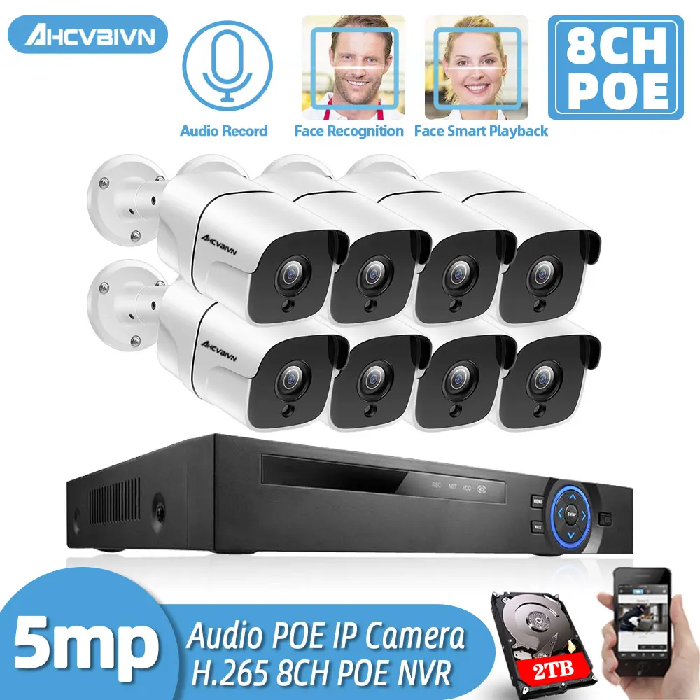 HD 8CH 5MP POE Varnostne Kamere Sistem Obraz Snemanje NVR na Prostem Nepremočljiva IP Kamere, Avdio Snemanje Home Video Nadzor Kit
