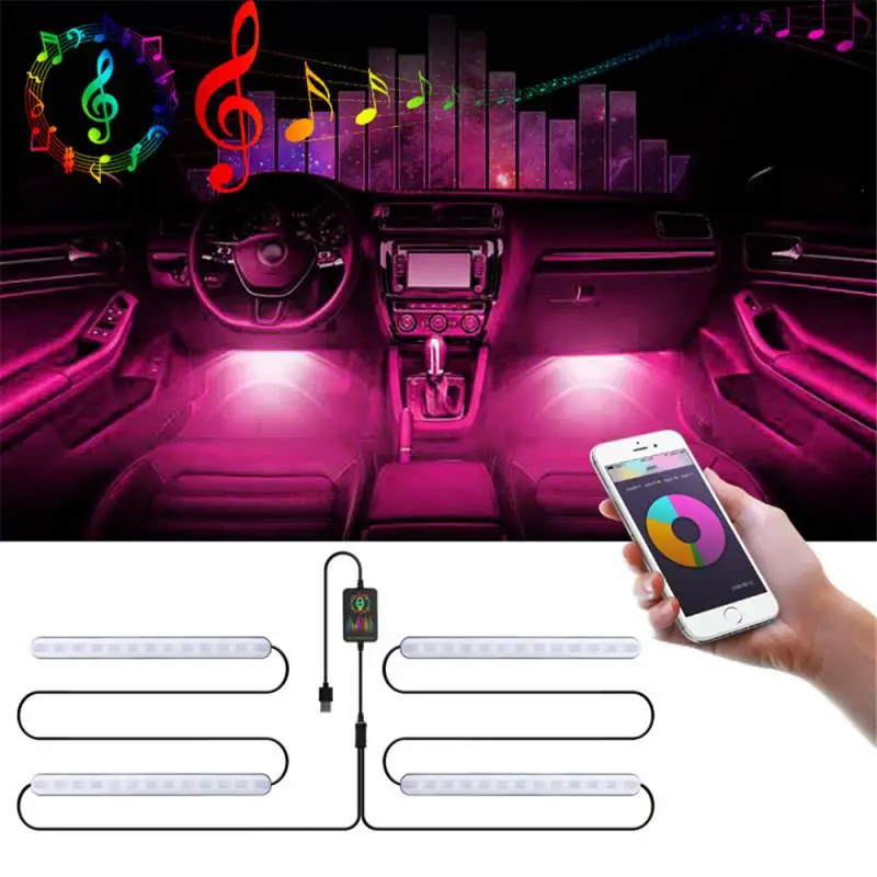 5050 LED Avto Stopala Svetlobo Okolice Svetilko Z USB Brezžični Daljinski Glasbe za Nadzor Več Načinov Avtomobilske Notranjosti Dekorativne Luči