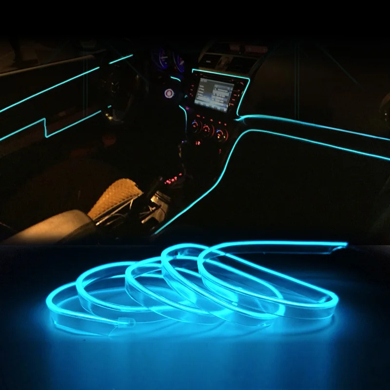 Avto Styling Neon Luči Prilagodljive EL Hladno Skladu Žice 5 Metrov DIY LED Trak Avto Dekorativni Notranje Luči z vtičnico za Vžigalnik