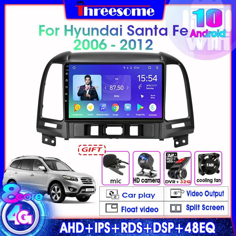 Android 10.0 8 Core avtoradia Za Hyundai Santa Fe 2006-2012 Multimedijski Predvajalnik Videa predvajalnik DSP RDS GPS Navigacija 4G+Wifi FM