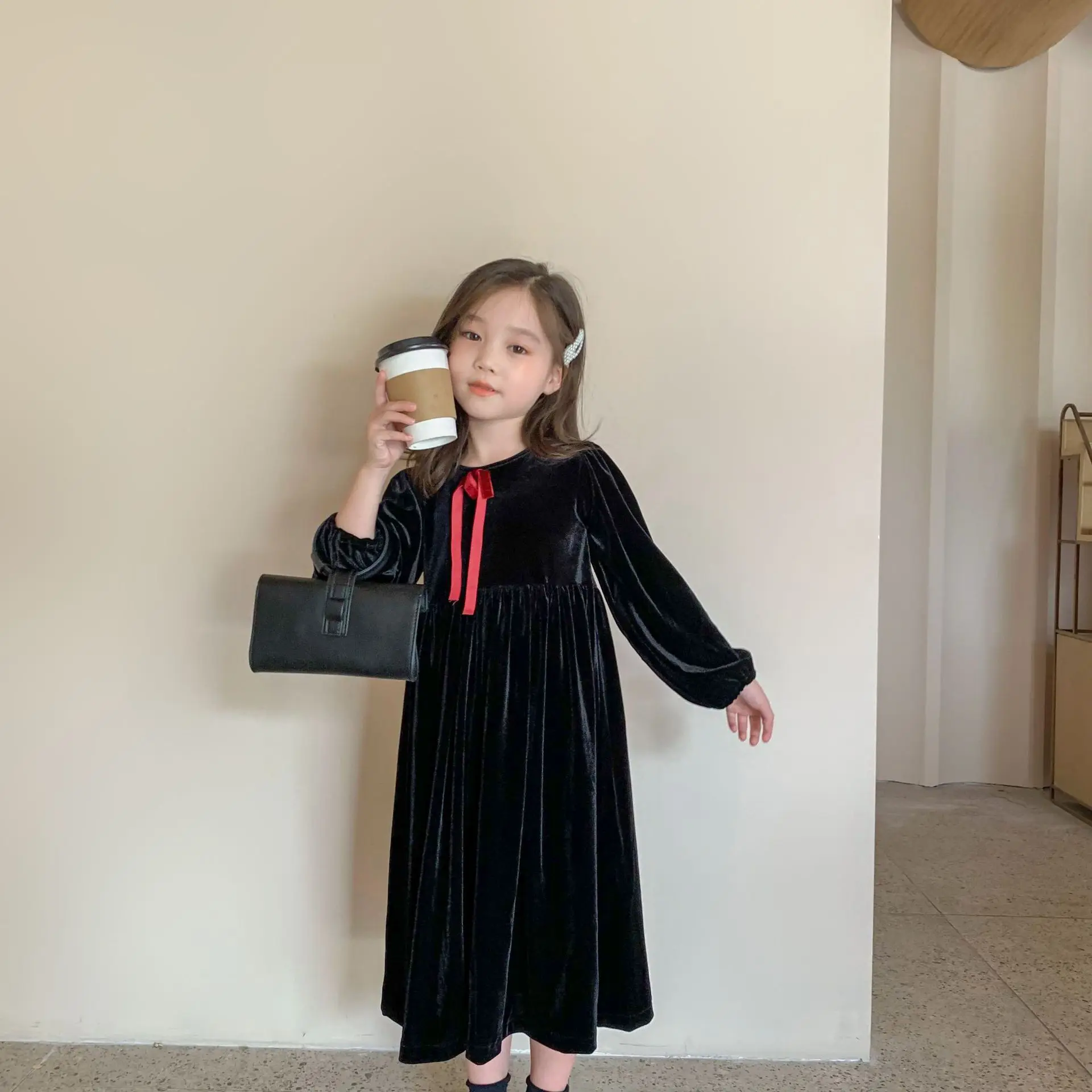 Padec Nove 2020 Otroci Obleke za Dekleta Oblačila Baby Princesa Obleko Elegantno Otrok Midi Obleko Malčka Stranka Obleko Žamet,#5404