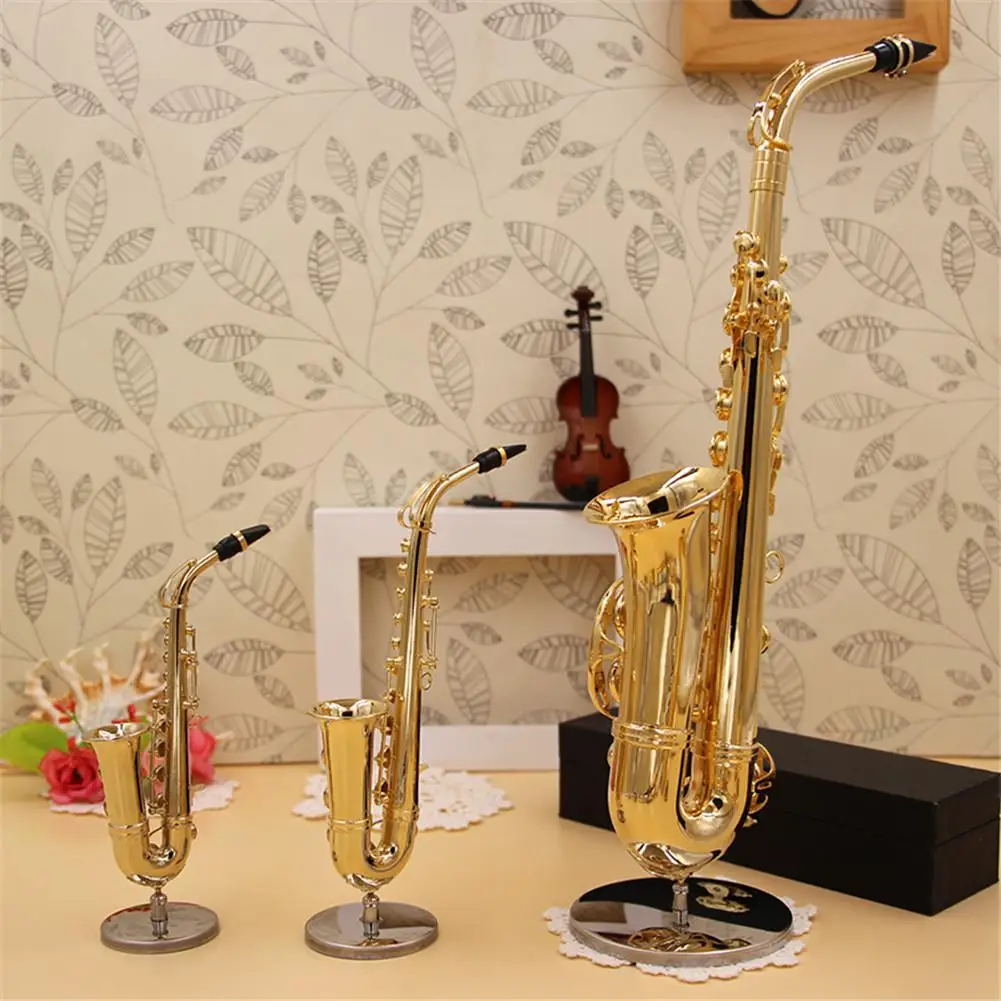 Mini Saksofon Model Glasbila Baker Broška Miniaturni Desk Dekor Zaslon Sax Zlato Barvo Žep Sax Alto z Nosilcem