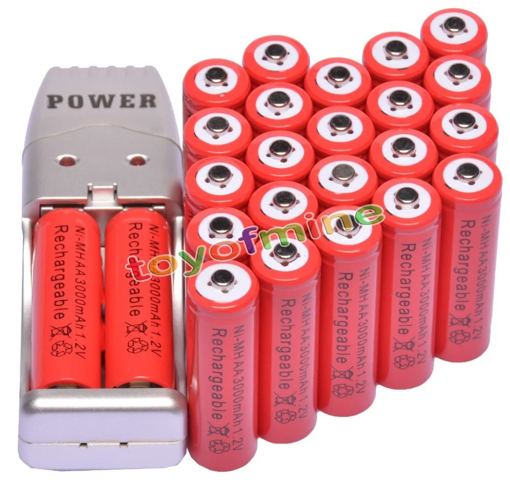 4/8/12/16/20/24pcs AA 2A Rdeče Barve 1,2 V Ni-MH 3000mAh Baterija za ponovno Polnjenje CELIC + USB Polnilec